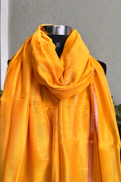 Buy Turmeric Yellow Chanderi Handloom Dupatta | Vinusto