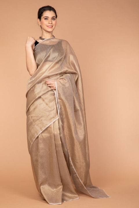 Order Chanderi Mercerized Zari Saree in Beige & Gold - Vinusto

