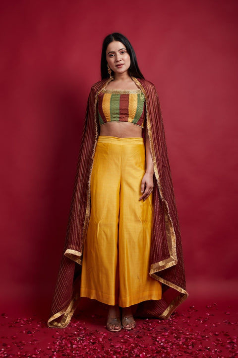 Shop Multi-Colored Top with Flared Palazzo & Dupatta (Set of 3) | Vinusto