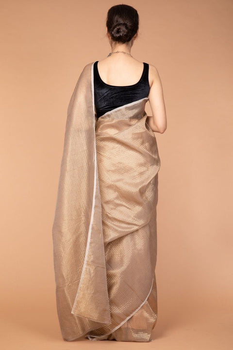 Luxury Chanderi Mercerized Zari Saree in Beige & Gold - Vinusto

