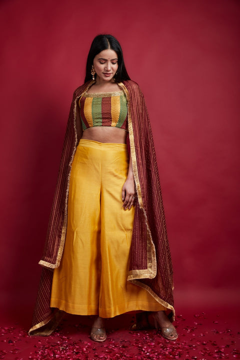 Buy Multi-Colored Top with Flared Palazzo & Dupatta (Set of 3) | Vinusto