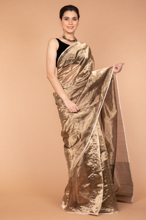 Order Chanderi Mercerized Silk Saree in Metallic Gold - Vinusto

