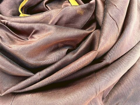 Best Handwoven Chanderi Fabric In Coffee With Gold Border - By Vinusto