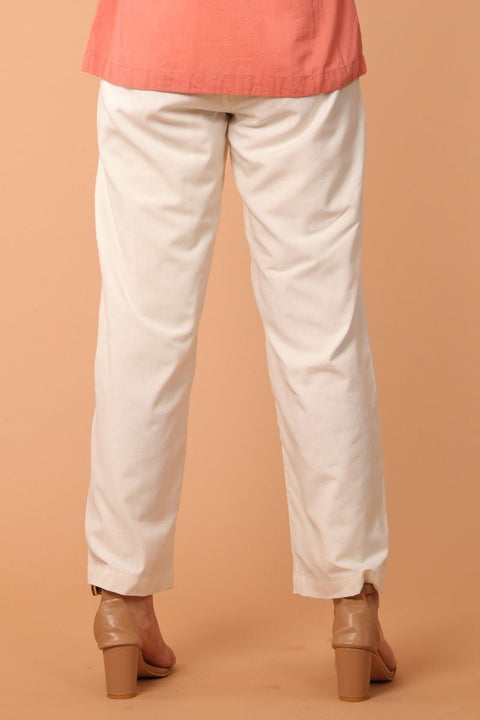 Luxury Loose-Fit Straight Pants in White Handwoven Cotton | Vinusto