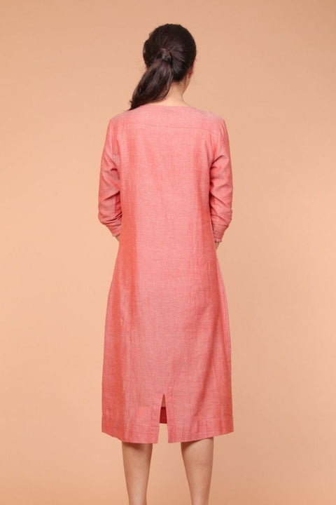 Premium Two-Tone Shift Dress in Pastel Orange & Beige | Vinusto
