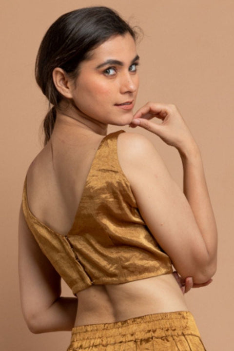 Handcraft Sleeveless Gold Zari Blouse | Vinusto