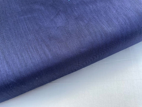 Best Handwoven Chanderi Fabric In Midnight Blue With Gold Border - By Vinusto