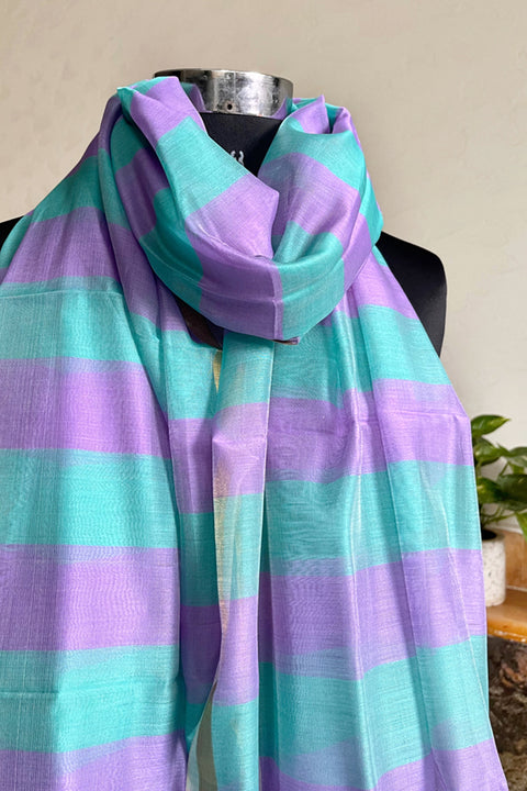 Luxury Aqua & Purple Chanderi Handloom Dupatta | Vinusto
