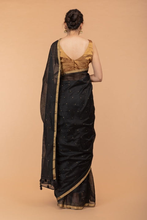 Handcraft Handcrafted Black Chanderi Handloom Silk Saree – Vinusto