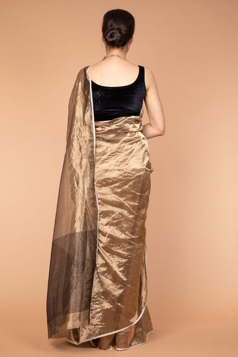 Premium Chanderi Mercerized Silk Saree in Metallic Gold - Vinusto

