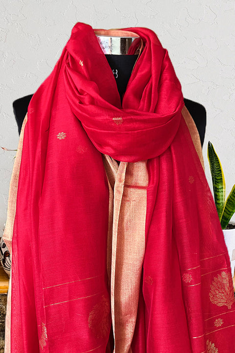 Chanderi Hand Loom Dupatta in Red