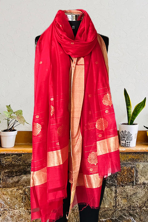 Chanderi Hand Loom Dupatta in Red