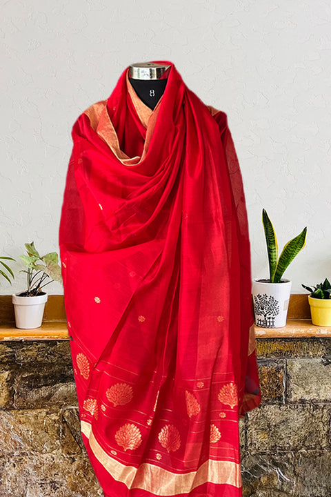 Chanderi Hand Loom Dupatta in Red