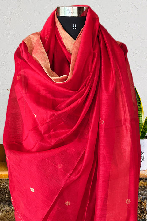 Chanderi Hand Loom Dupatta in Red