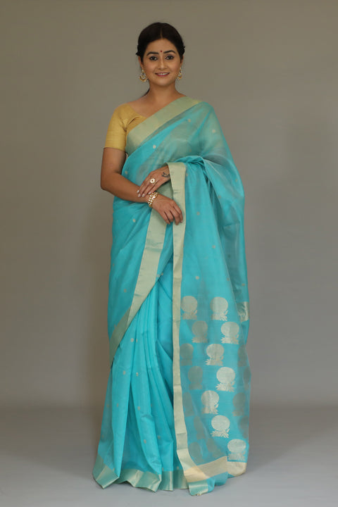 Shop Mercerized Silk Saree in Diamond Blue – Elegant & Modern | Vinusto

