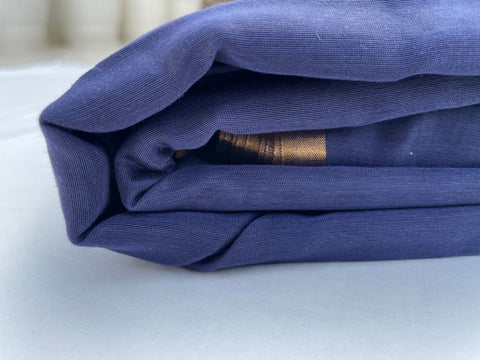 Pure- Luxury Handwoven Chanderi Fabric In Midnight Blue With Gold Border - By Vinusto