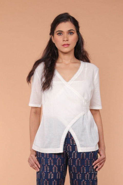 Order Wrap-Around Cotton Top in White | Vinusto