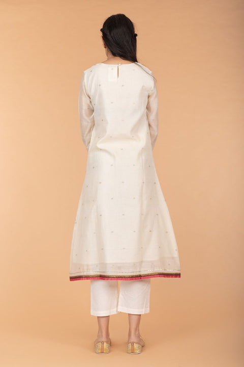 Handcraft A-Line Chanderi Kurta & Dupatta with Gota Work and Cotton Pants - Set of 3 | Vinusto

