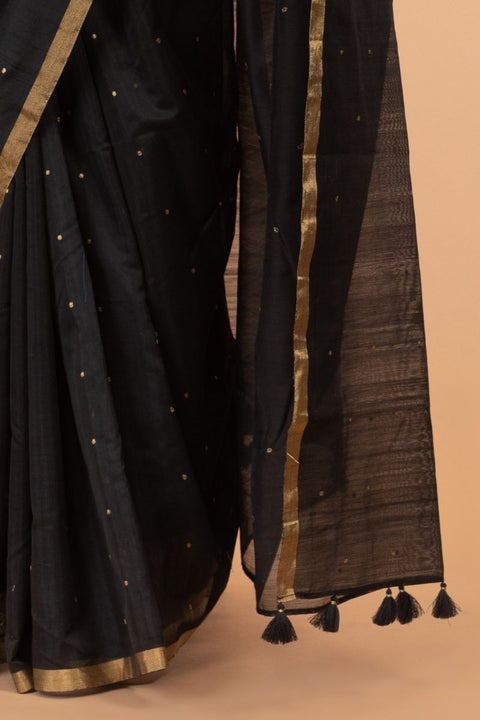 Premium Handcrafted Black Chanderi Handloom Silk Saree – Vinusto
