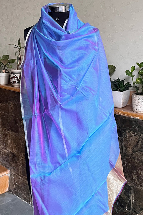 Buy Blue & Pink Dual Shade Chanderi Handloom Dupatta | Vinusto