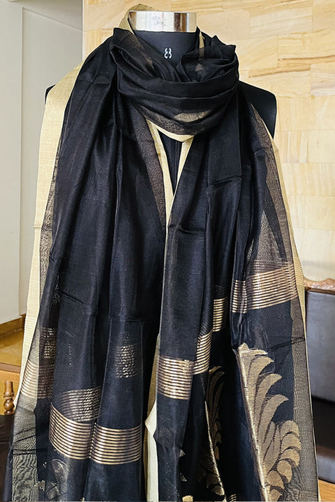 Shop Chanderi Mercerized Silk Dupatta in Black | Vinusto