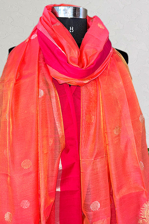 Shop Chanderi Mercerised Silk Dupatta in Orange & Pink | Vinusto