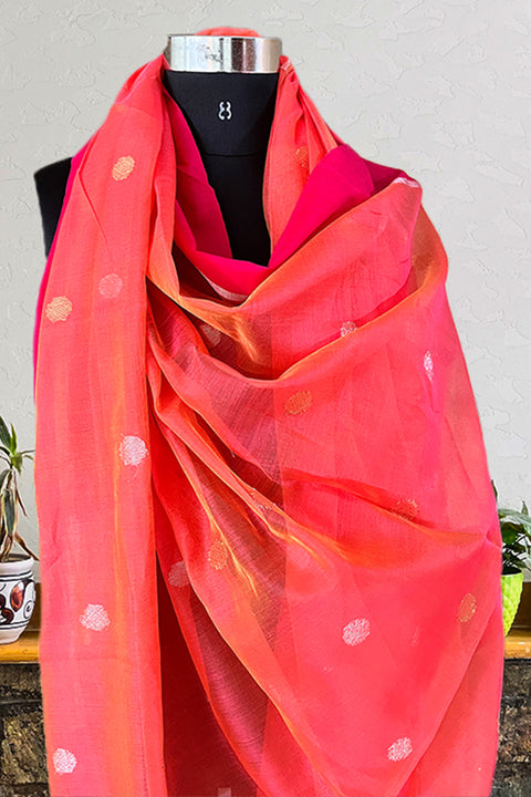 Luxury Chanderi Mercerised Silk Dupatta in Orange & Pink | Vinusto