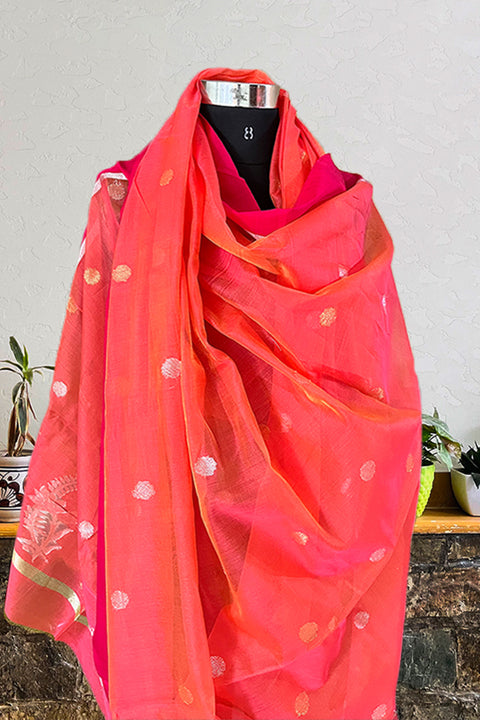 Premium Chanderi Mercerised Silk Dupatta in Orange & Pink | Vinusto