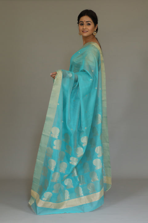 Buy Mercerized Silk Saree in Diamond Blue – Elegant & Modern | Vinusto

