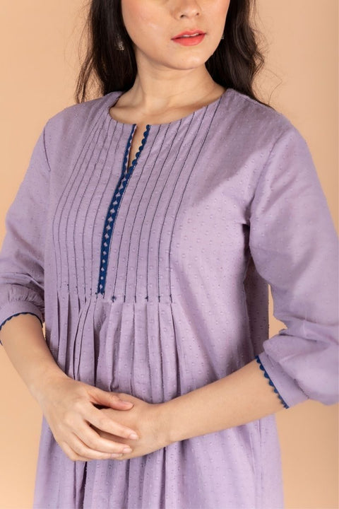 Lilac Swiss Dot Cotton Kurta With Pintucks