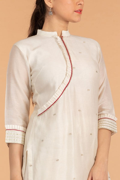 Ivory Chanderi Handloom Kurta with Gota Work
