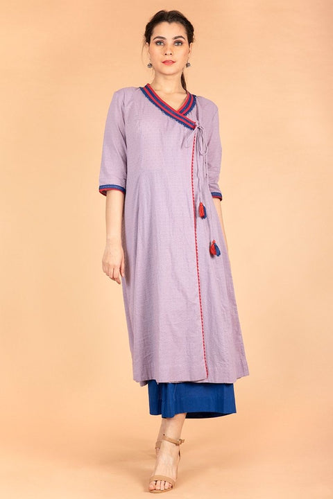Angarakha Kurta in Lilac Textured Cotton with Cobalt Blue Trims