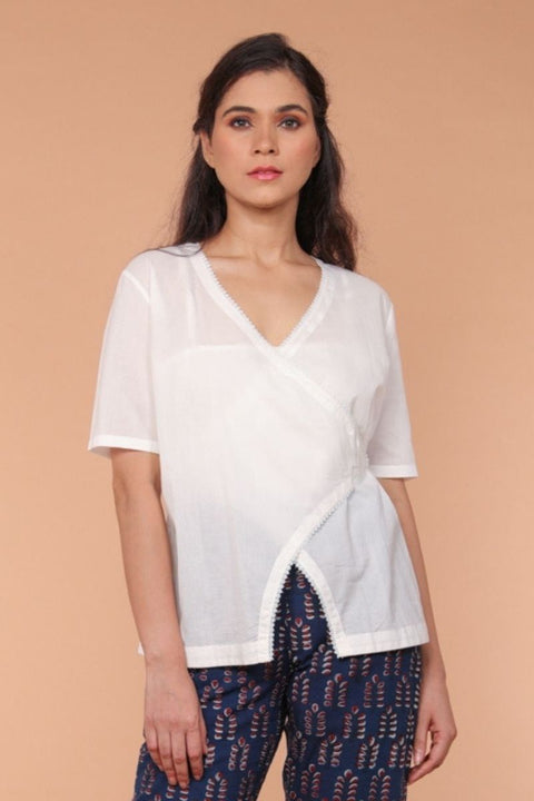 Shop Wrap-Around Cotton Top in White | Vinusto