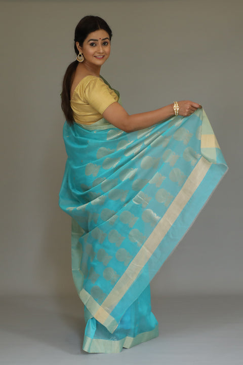 Order Mercerized Silk Saree in Diamond Blue – Elegant & Modern | Vinusto

