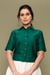 Forest Green Crop Shirt in Handwoven Cotton from Sambalpur (Handloom)