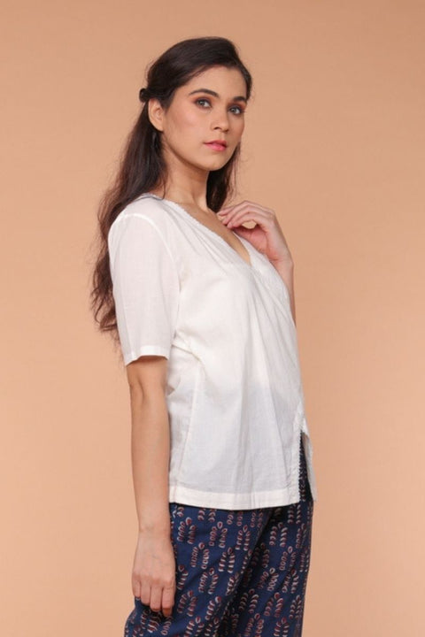 Buy Wrap-Around Cotton Top in White | Vinusto