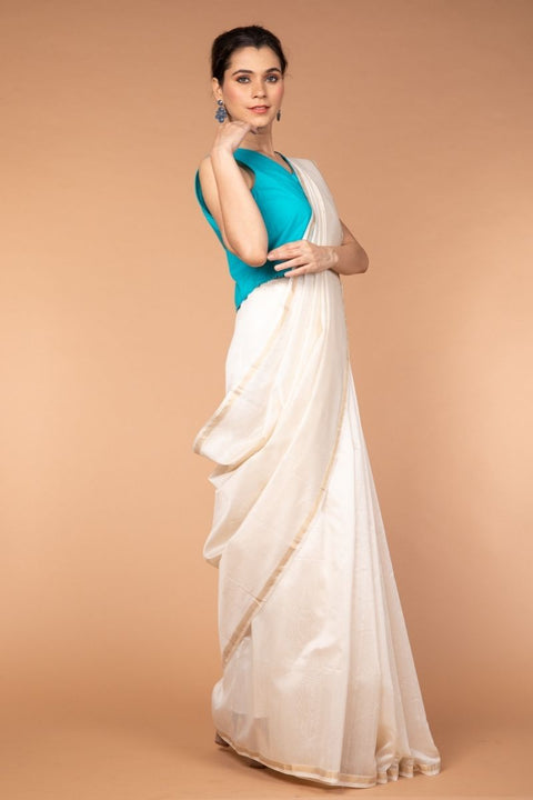 Order Chanderi Silk Saree in Off-White - Vinusto

