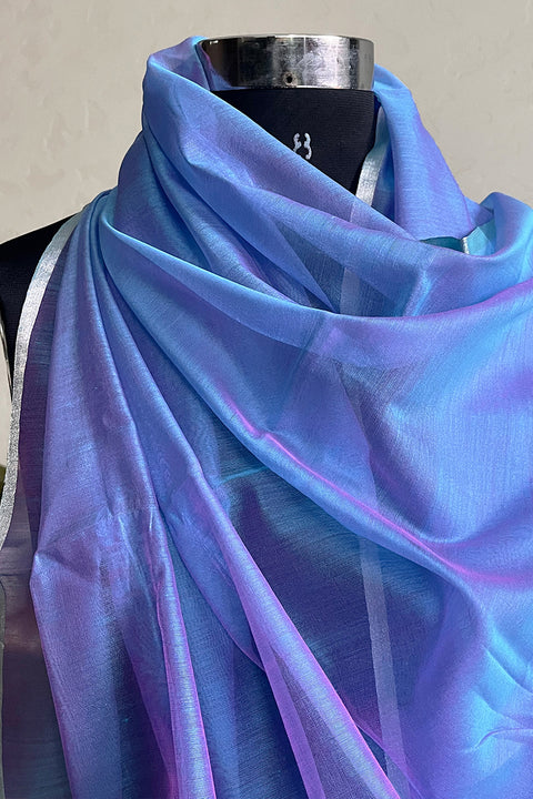 Shop Blue & Pink Dual Shade Chanderi Handloom Dupatta | Vinusto
