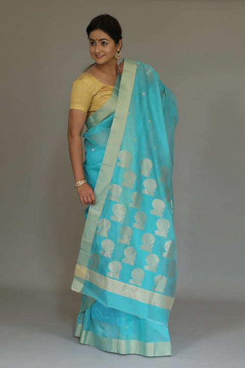 Luxury Mercerized Silk Saree in Diamond Blue – Elegant & Modern | Vinusto

