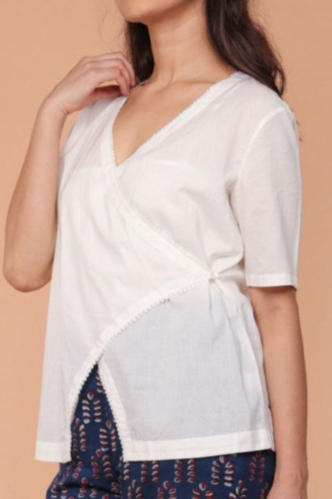 Luxury Wrap-Around Cotton Top in White | Vinusto