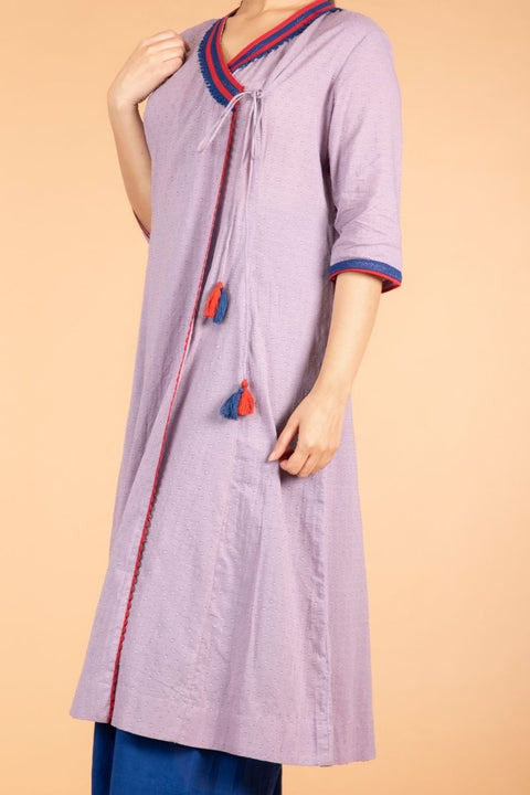 Angarakha Kurta in Lilac Textured Cotton with Cobalt Blue Trims
