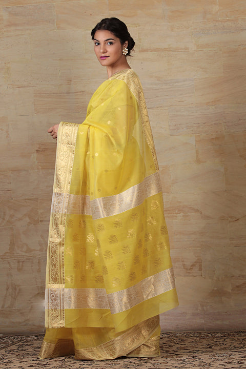 Order Chanderi Mercerized Silk Saree in Yellow & Off-White – Vinusto


