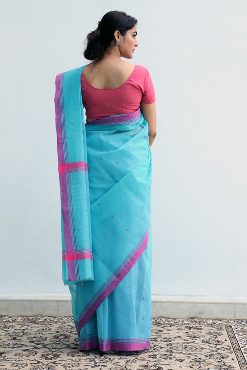 Order Chanderi Saree in Aqua Blue | Elegant Cotton Saree for Every Occasion

