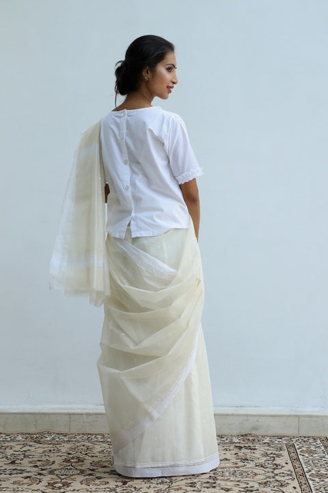 Luxury Chanderi Saree in Cream | Elegant Cotton Saree for All Occasions

