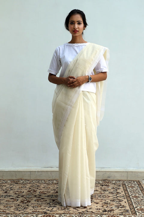 Shop Chanderi Saree in Cream | Elegant Cotton Saree for All Occasions

