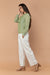 Apple green Top with Off White Trousers in Handloom Cotton from Sambalpur (Set of 2)