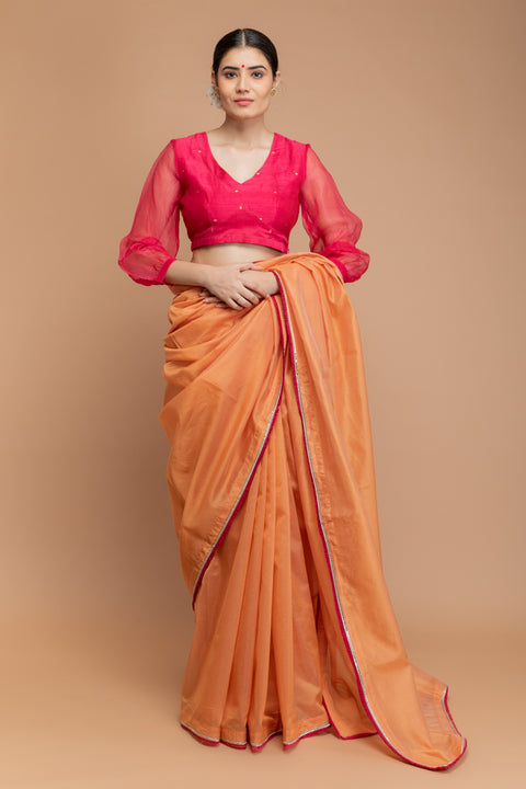 Shop Puff Sleeved Blouse in Hot Pink Hand Loomed Silk | Vinusto