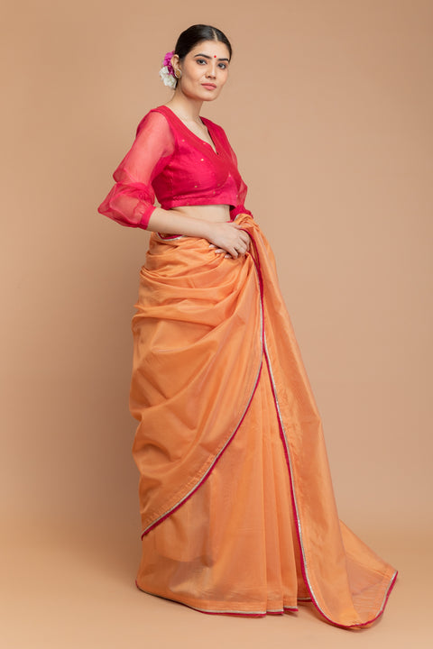 Buy Puff Sleeved Blouse in Hot Pink Hand Loomed Silk | Vinusto