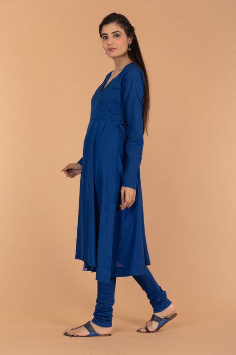 Luxury Cobalt Blue Anarkali Kurta with Cotton Churidar & Dupatta Set of 3 | Vinusto

