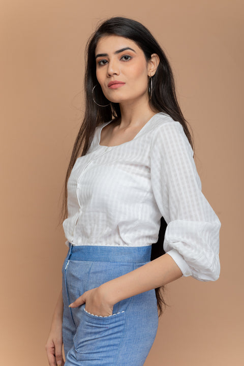 Luxury Chambray Blue Paneled Trousers in Sambalpur Handloom Cotton | Vinusto